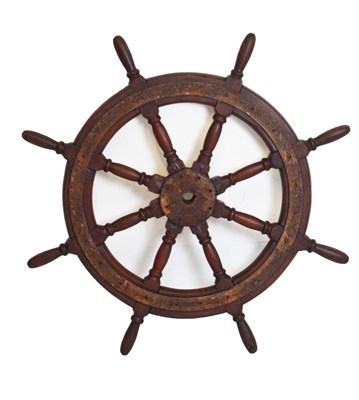 Lot 153 - Mahogany eight-spoke ships wheel