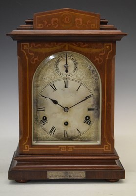 Lot 525 - Early 20th Century German mahogany inlaid mantel clock