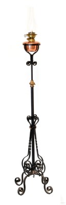 Lot 738 - Early 20th Century wrought iron and copper standard lamp