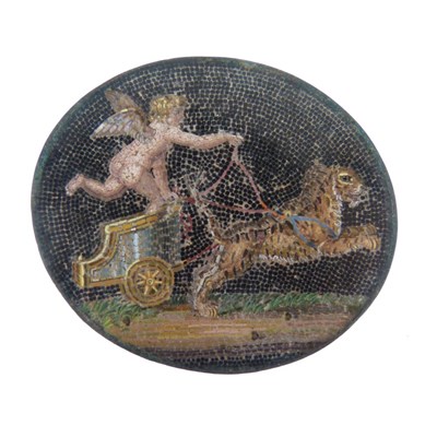 Lot 43 - 19th Century Italian 'Grand Tour' souvenir micromosaic panel - Eros and chariot