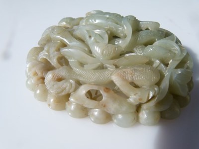 Lot 187 - Chinese carved celadon jade panel