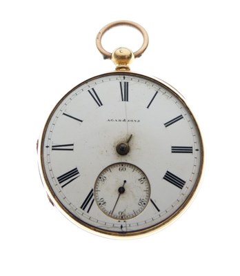 Lot 141 - Late Victorian 18ct gold open face pocket watch, Agar & Sons, Bury