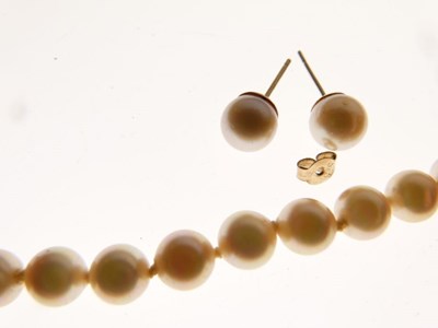 Lot 113 - Pair of 9ct gold and pearl ear studs and a boxed Majorica' pearl-effect necklace