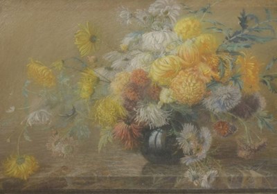 Lot 604 - English School early 20th Century - Pastel on paper - Still life with chrysanthemums