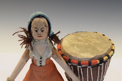 Lot 255 - Small tribal hand drum and wooden doll