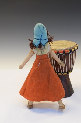 Lot 255 - Small tribal hand drum and wooden doll