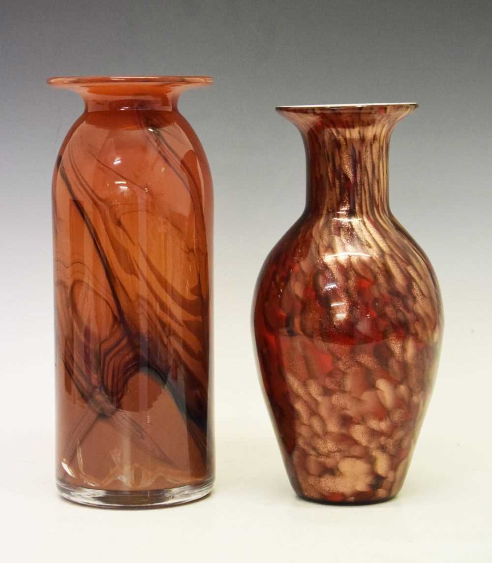 Lot 325 - Anthony Stern (1944-2022) - Red ground glass vase with swirled decoration and another vase