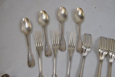 Lot 95 - Matched set of late 19th Century French silver 'Shell, Fiddle and Thread' pattern flatware