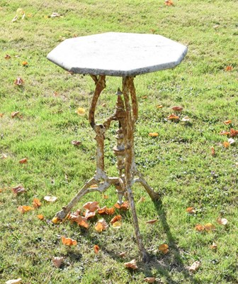 Lot 756 - Octagonal marble top garden table on a white painted cast iron base