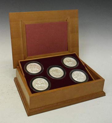 Lot 107 - Royal Mint - Great Seals of the Realm 'Nineteenth Century' silver five medallion set