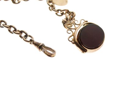 Lot 108 - 9ct gold Albert watch chain, attached 9ct gold, bloodstone and carnelian swivel fob