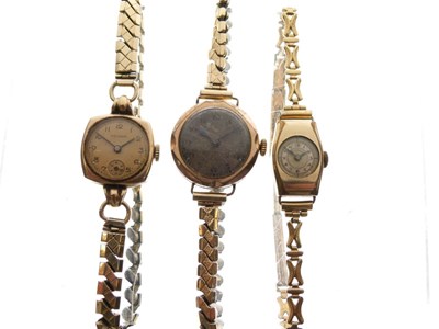 Lot 76 - Lady's vintage 9ct gold-cased wristwatch, plus  two ladies gold-plated wristwatches