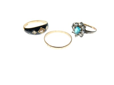 Lot 72 - 18ct gold mourning ring, 18ct gold wedding band, and a dress ring
