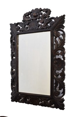 Lot 692 - Carved oak bevelled edge wall mirror circa1900