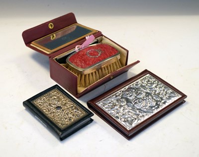 Lot 192 - Silver and enamel brooch, silver fronted diaries etc
