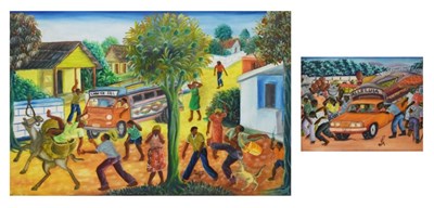 Lot 414 - M. Louis (Haitian School) - Two oils on canvas - street scenes