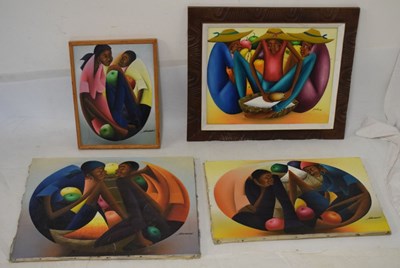 Lot 682 - Jacques Louissant (Haitian, b. 1950) - Three oils on canvas, plus other