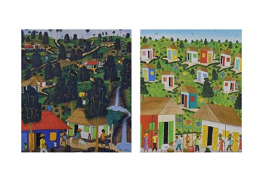 Lot 626 - Abner Dubic (Haitian, b. 1944) - Oil on canvas - Village scene and other