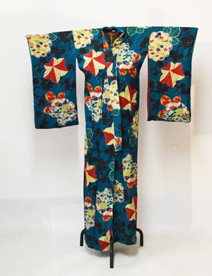 Lot 203 - Japanese kimono or robe, decorated with angled stylised panels