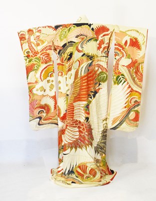 Lot 205 - Japanese kimono or robe, decorated with trailing blooms