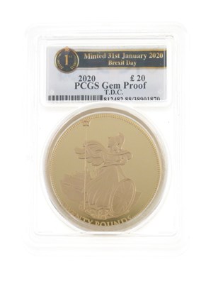 Lot 187 - Elizabeth II Tristan da Cunha 'The 2020 EU Departure' twenty-sided twenty pound gold coin