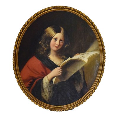 Lot 561 - Attributed to Frederick Newenham (British, 1807-1859) - Oval portrait of a young girl