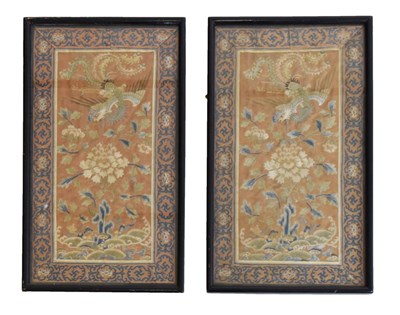 Lot 331 - Pair of 19th Century Chinese silk panels