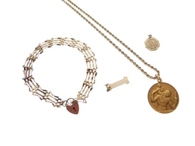 Lot 89 - 9ct St Christopher and chain, bracelet and charm