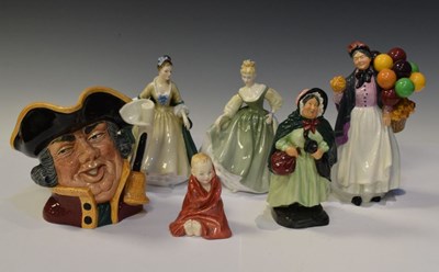 Lot 369 - Royal Doulton - Five porcelain figures and character jug