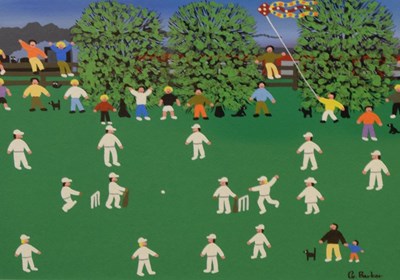 Lot 554 - Gordon Barker - Acrylic - 'Village Cricket Match'