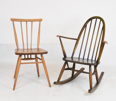 Lot 621 - Ercol model 428 'Quaker' rocking chair and stickback chair (2)