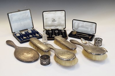 Lot 92 - George V silver dressing table set, plus sundry silver