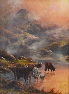 Lot 580 - Nils Hans Christiansen, (1850-1922) - Oil on canvas - Highland cattle