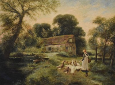 Lot 608 - 'Longstaffe' (possibly William Francis Longstaff, 1879-1953)- Oil on canvas - Goose girl