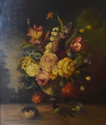 Lot 704 - 'Jan' - Oil on board - Still life with flowers