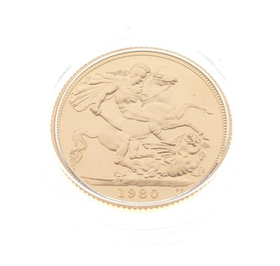 Lot 190 - Elizabeth II gold proof sovereign 1980