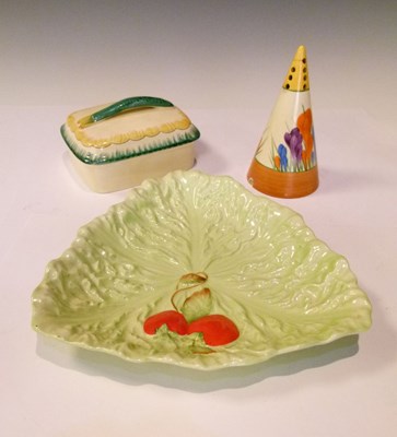 Lot 365 - Clarice Cliff sardine dish, sifter and Carlton Ware salad dish