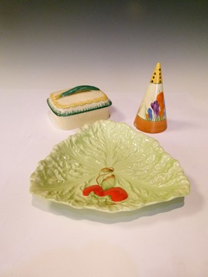 Lot 365 - Clarice Cliff sardine dish, sifter and Carlton Ware salad dish