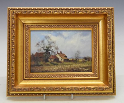 Lot 573 - James Wright - Oil on board - Farm landscape