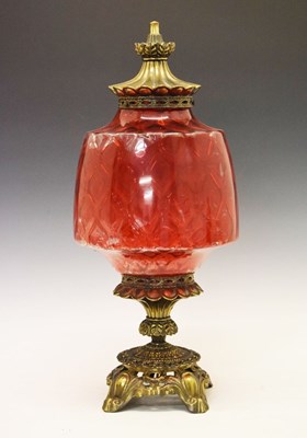 Lot 687 - Large 20th Century cranberry glass table lamp