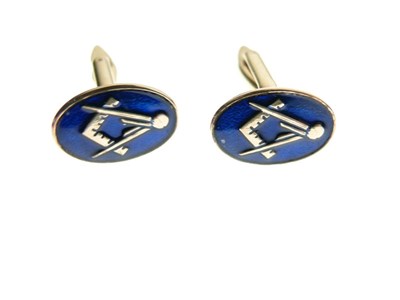 Lot 82 - Masonic Interest - Pair of 9ct gold and blue enamel cufflinks
