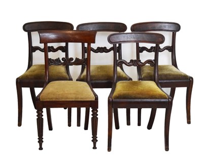 Lot 681 - Set of four early 19th Century sabre-leg mahogany dining chairs, and other