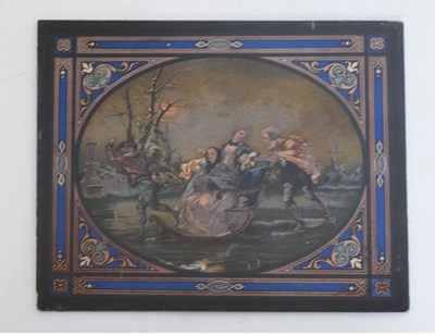 Lot 244 - Printed glass panel of a winter scene