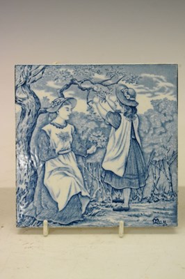 Lot 344 - Three Josiah Wedgwood blue and white month tiles