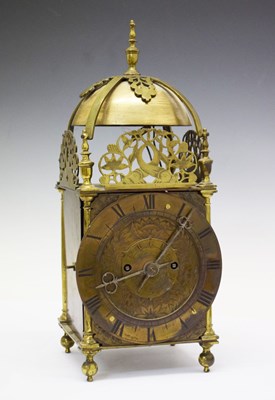 Lot 624 - 19th Century brass twin-fusee lantern style clock