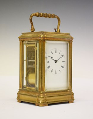 Lot 632 - Late 19th Century French brass cased repeater carriage clock