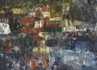 Lot 618 - Ann Scampton - Abstract oil on canvas - 'South Devon'