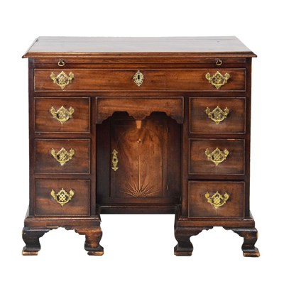 Lot 693 - George III inlaid mahogany kneehole desk