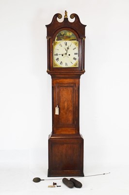 Lot 531 - Early 19th Century inlaid oak cased 8-day painted dial longcase clock