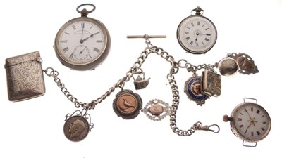 Lot 144 - Two silver cased pocket watches, a silver cased wrist watch, etc